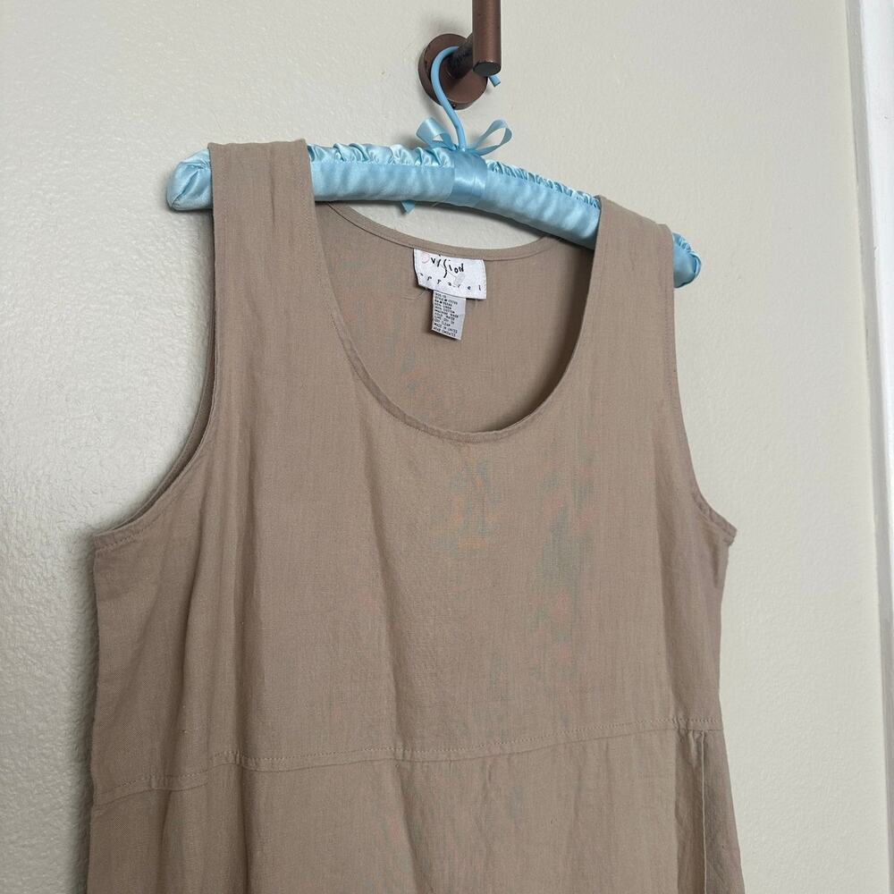 Vintage Vision Apparel Sz 10 Linen Cotton Beige Faux Wrap Maxi Dress Sleeveless - Picture 2 of 6